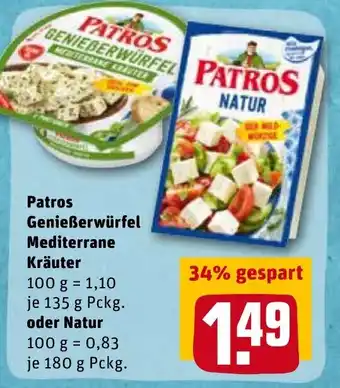 REWE Patros Genießerwürfel Mediterrane Kräuter 135g oder Natur 180g Angebot