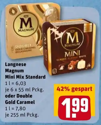 REWE Langnese Magnum Mini Mix Standard 6x55ml oder Double Gold Caramel 255ml Angebot