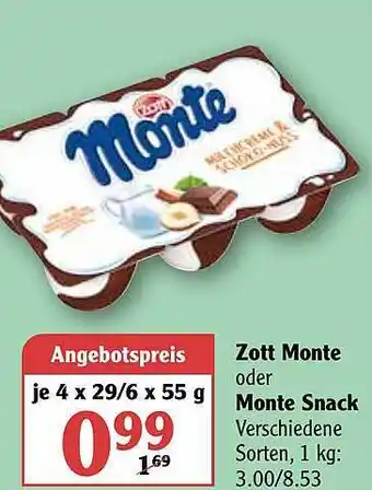 Globus Zott Monte Oder Monte Snack Angebot