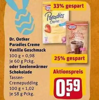 REWE Kaufpark Dr. Oetker Paradies Creme Vanille Geschmack Oder Seelenwärmer Schokolade Angebot