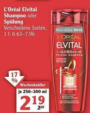 Globus L'oréal Elvital Shampoo Oder Spülung Angebot