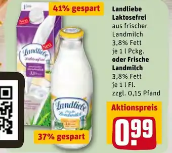 REWE Landliebe Laktosefrei oder Frische Landmilch 1L Angebot