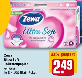 REWE Zewa Ultra Soft Toilettenpapier 4-lagig, 8x150 Blatt Pckg. Angebot