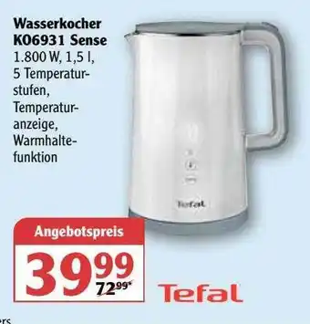 Globus Tefal Wasserkocher K06931 Sense Angebot