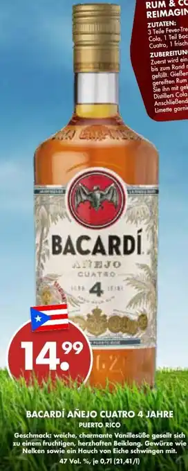 Trink und Spare Bacardi Añejo Cuatro 4 Jahre 0,7L Angebot