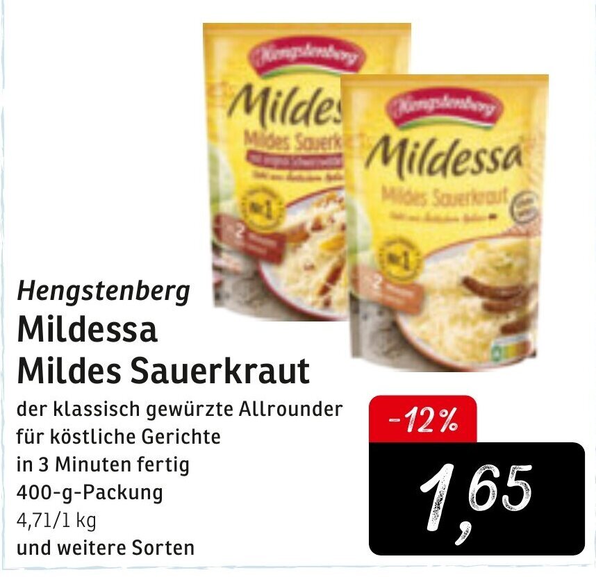 Hengstenberg Mildessa Mildes Sauerkraut 400g Packung Angebot bei KONSUM