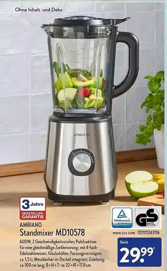 Aldi Nord Ambiano Standmixer Md10578 Angebot