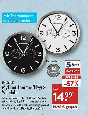 Aldi Nord Bresser Mytime Thermo- Hygro-wanduhr Angebot