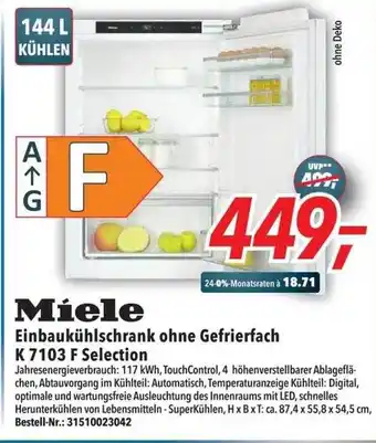 dodenhof Miele Einbaukühlschrank Ohne Gefrierfach K 7103 F Selection Angebot