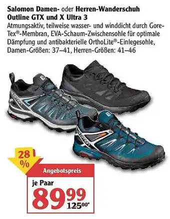 Globus Salomon Damen- Oder Herren-wanderschuh Outline Gtx Und X Ultra 3 Angebot