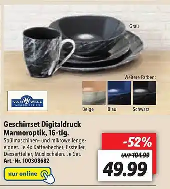 Lidl Van Well Geschirrset Digitaldruck Marmoroptik 16-tlg Angebot