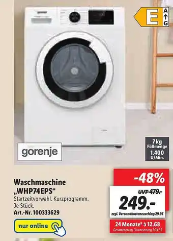 Lidl Waschmaschine „whp74eps” Gorenje Angebot