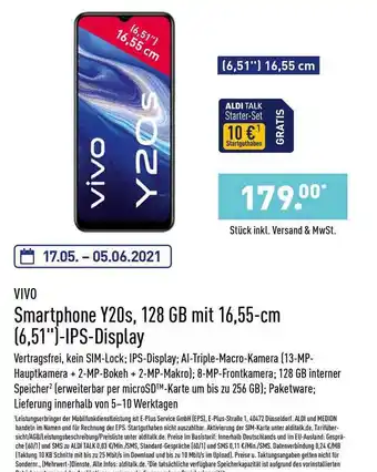 Aldi Nord Vivo Smartphone Y20s, 128gb Mit 16.55 Cm Angebot