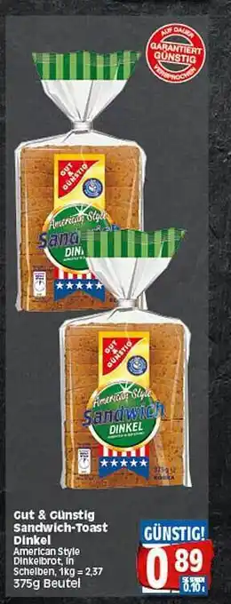 Elli Markt Gut & Günstig Sandwich Toast Dinkel 375g Beutel Angebot