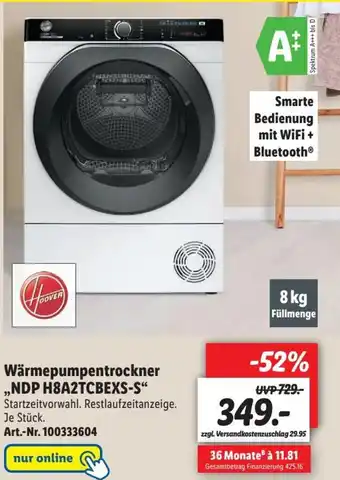 Lidl Hoover Warmepumpentrockner NDP H8A2TCBEXS-S Angebot