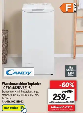 Lidl Candy Waschmaschine Toplader | CSTG 482DVE/1-S Angebot