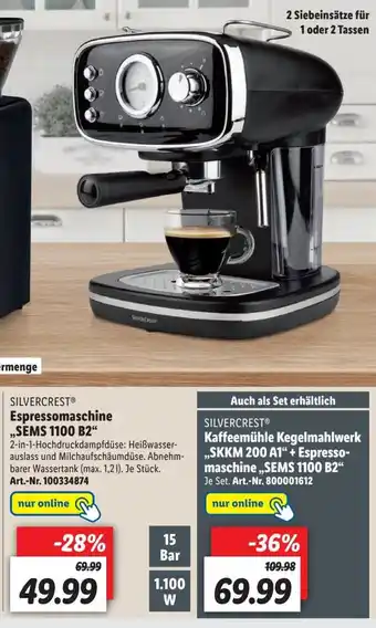 Lidl Silvercrest Espressomaschine | SEMS 1100 B2 Angebot