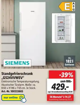 Lidl Siemens Standgefrierschrank | GS24VVWEV Angebot