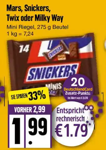 Edeka Mars, Snickers, Twix oder Milky Way Mini Riegel 275g Beutel Angebot