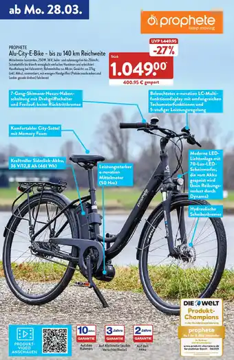 Aldi Nord Prophete Alu City E-Bike bis zu 140 km Reichweite Angebot