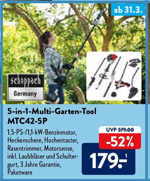 Scheppach 5in1 Multi Garten Tool MTC425P Angebot bei Aldi Nord