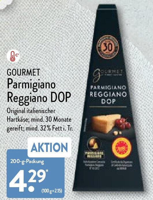 Gourmet Parmigiano Reggiano DOP 200g Packung Angebot bei Aldi Nord