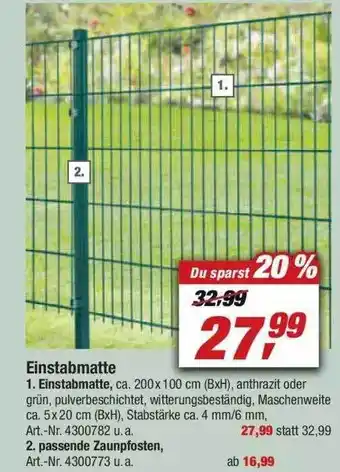 toom Baumarkt Einstabmatte Angebot