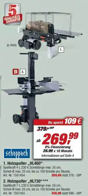 toom Baumarkt Scheppach Holzspalter Hl460 Oder Hl730 Angebot