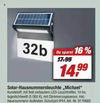 toom Baumarkt Solar-hausnummernleuchte „michael“ Angebot