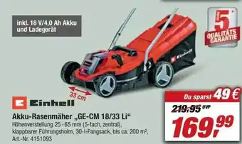 toom Baumarkt Einhell Akku-rasenmäher Ge-cm18.33li Angebot