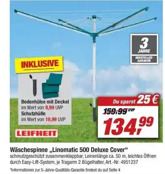 toom Baumarkt Leifheit Wäschespinne „linomatic 500 Deluxe Cover“ Angebot