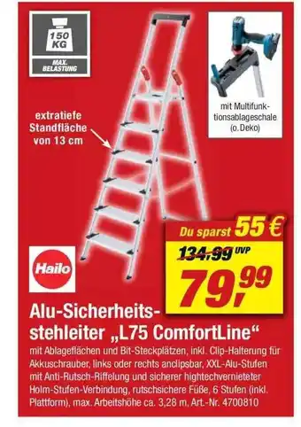 toom Baumarkt Hailo Alu-sicherheitsstehleiter „l75 Comfortline“ Angebot