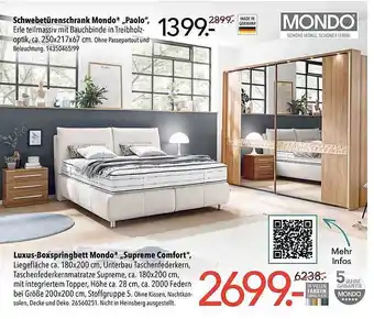 Schaffrath Schwebetürenschrank Monto Paolo Oder Luxus-boxspringbett Mondo „supreme Comfort“ Angebot