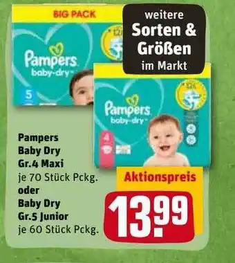 REWE Kaufpark Pampers Baby Dry Gr.4 Maxi Oder Baby Dry Gr. 5 Junior Angebot