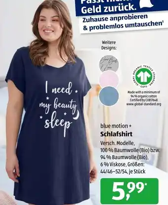 Aldi Süd Blue motion Schlafshirt Angebot