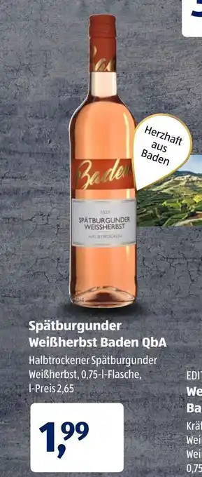 Aldi Süd Spätburgunder Weiẞherbst Baden QbA 0,75 L Angebot