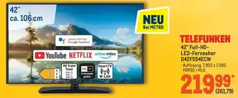 METRO Telefunken 42" Full HD LED Fernseher D42F554ECW Angebot