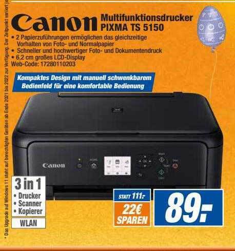 Canon Multifunktionsdrucker Pixma Ts5150 Angebot bei HEM Expert