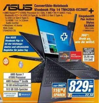 HEM Expert Asus Convertible-notebook Vivobook Flip 14 Tm420ia-ec260t Angebot