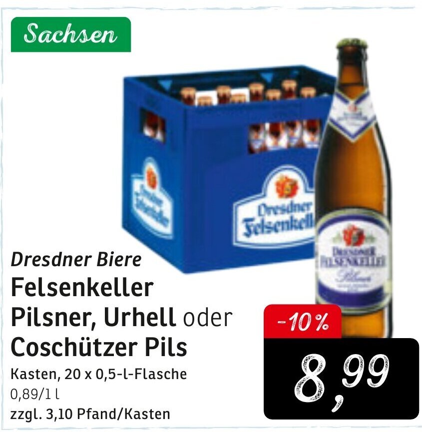 Dresdner Biere Felsenkeller Pilsner, Urhell oder Coschützer Pils 20x0