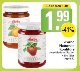 WEZ D'Arbo Naturrein Konfitüre 450g Glas Angebot