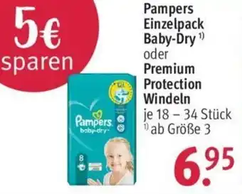 Rossmann Pampers Einzelpack Baby Dry oder Premium Protection Windeln 18-34 Stück Angebot