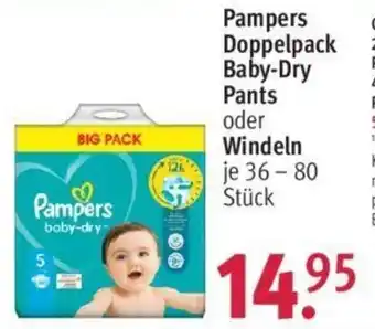 Rossmann Pampers Doppelpack Baby Dry Pants oder Windeln 36-80 Stück Angebot