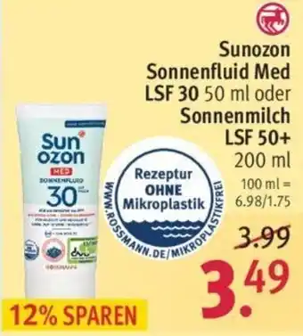 Rossmann Sunozon Sonnenfluid Med LSF 30, 50 ml oder Sonnenmilch LSF 50+ 200 ml Angebot