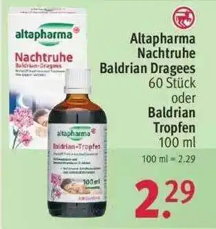 Rossmann Altapharma Nachtruhe Baldrian Dragees Oder Baldrian Tropfen Angebot