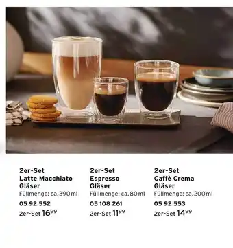 Tchibo 2er Set Latte Macchiato Gläser, 2er Set Espresso Gläser, 2er Set Caffè Crema Gläser Angebot