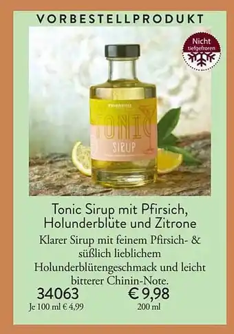 Eismann Tonic Sirup Mit Pfirsich, Holunderblüte Und Zitrone Angebot