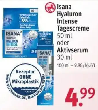 Rossmann Isana Hyaluron Intense Tagescreme 50 ml oder Aktivserum 30 ml Angebot