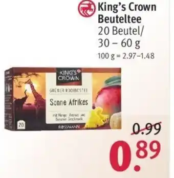 Rossmann King's Crown Beuteltee 20 Beutel/30-60g Angebot