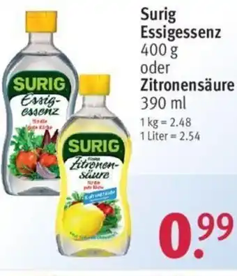 Rossmann Surig Essigessenz 400g oder Zitronensäure 390ml Angebot